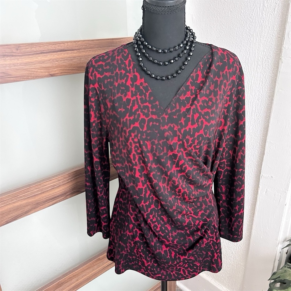 Talbots Black and Red Leopard Print Blouse
